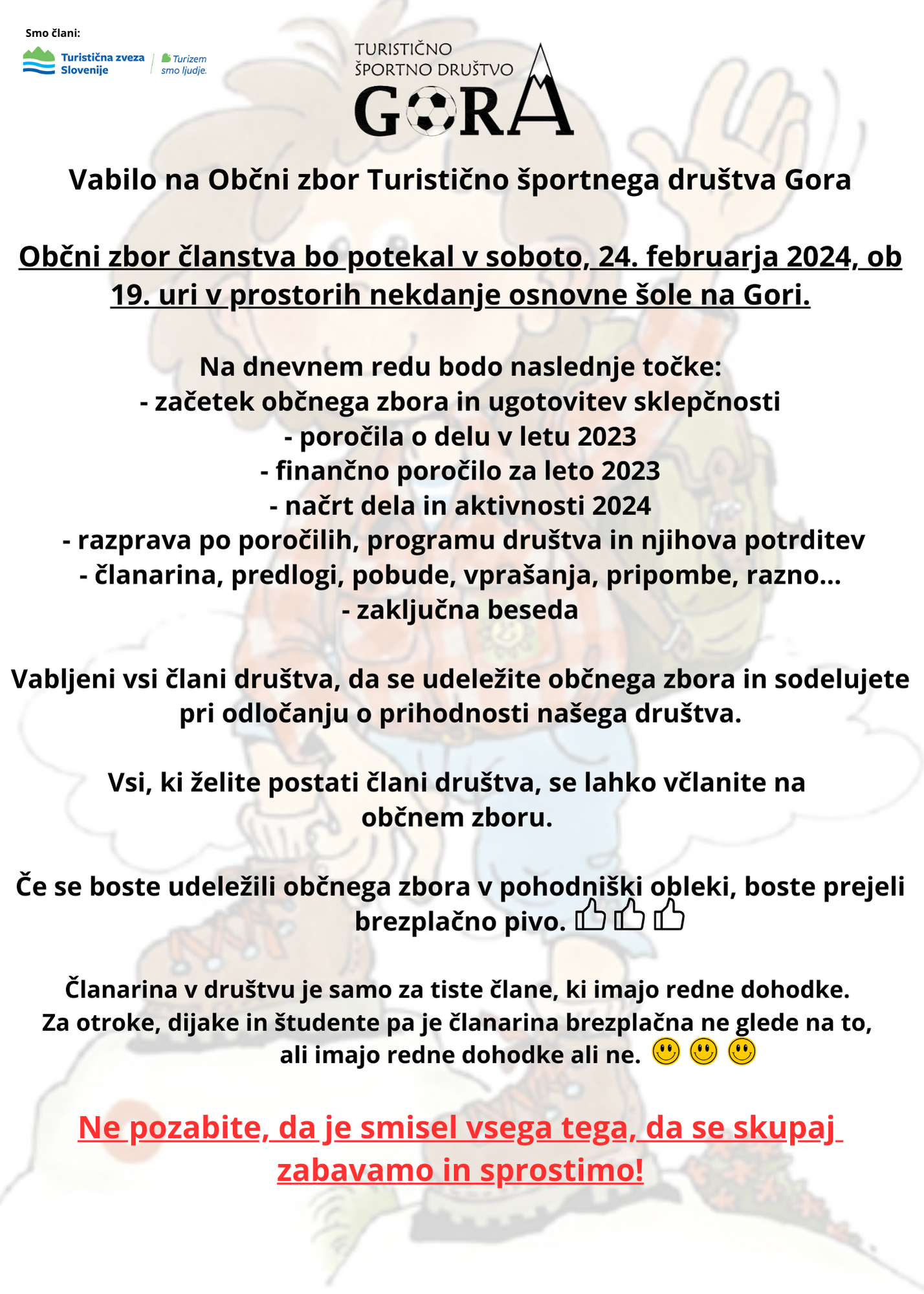 Vabilo na Občni zbor Turistično športnega društva Gora 2024